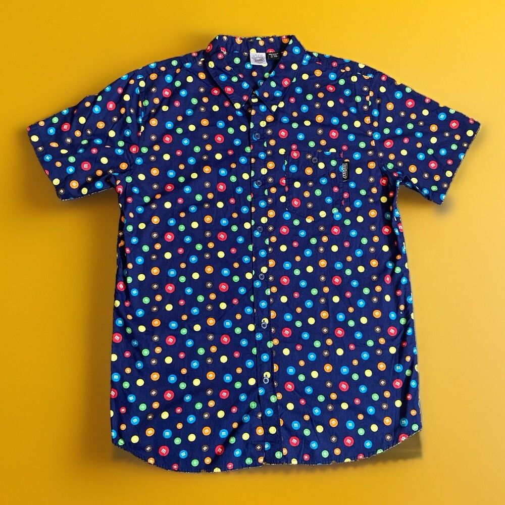 Official M&M's Candy Casual Blue Button Down Mens Shirt Size XL